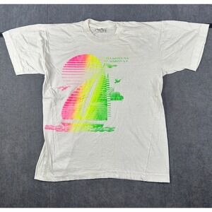 Vintage St Maarten Tourist T Shirt Mens 42 Boat Graphic Neon 90s